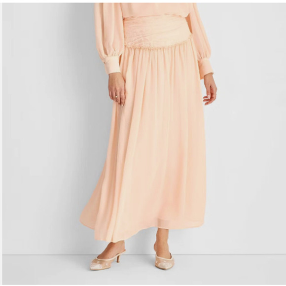 Future Collective Women's Crinkle Maxi Skirt Peach Orange Size 12 - Picture 1 of 9